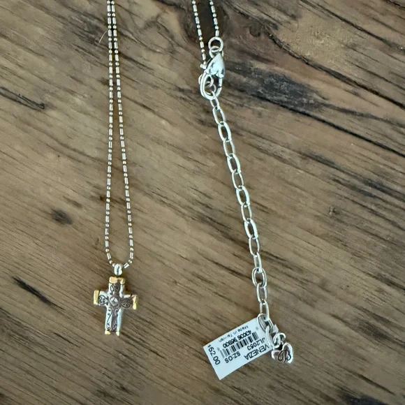 NWT Brighton Venezia Cross Reverible Necklace Silver & Gold - Picture 2 of 6